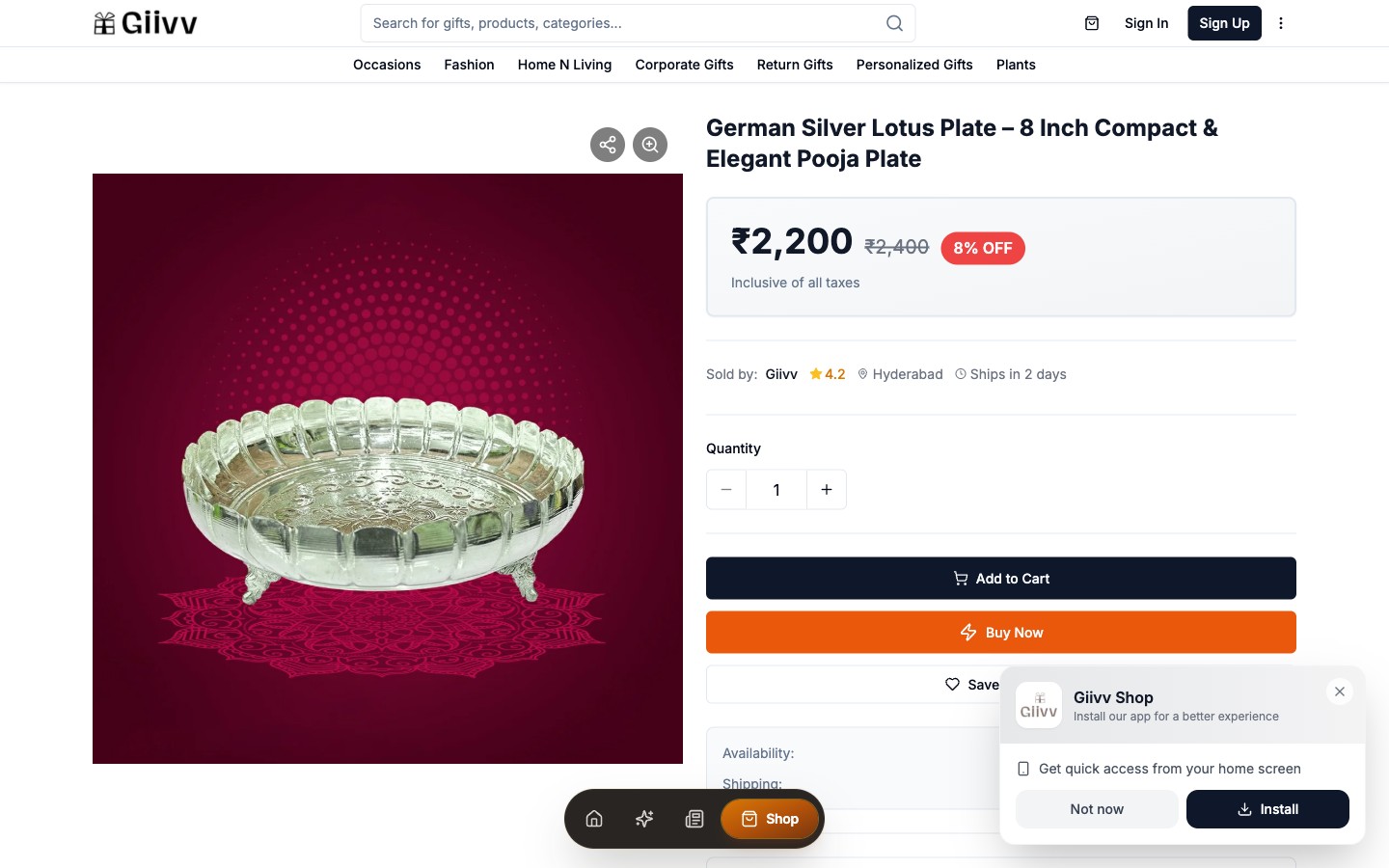giivv.com product page with seller, price and Buy Now