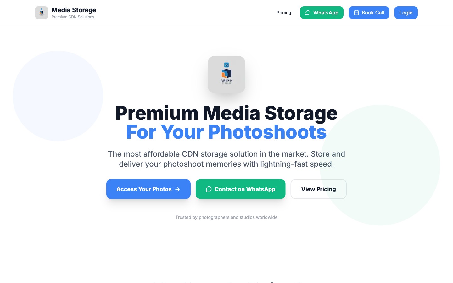 Tech Arion Media Storage home page on a laptop