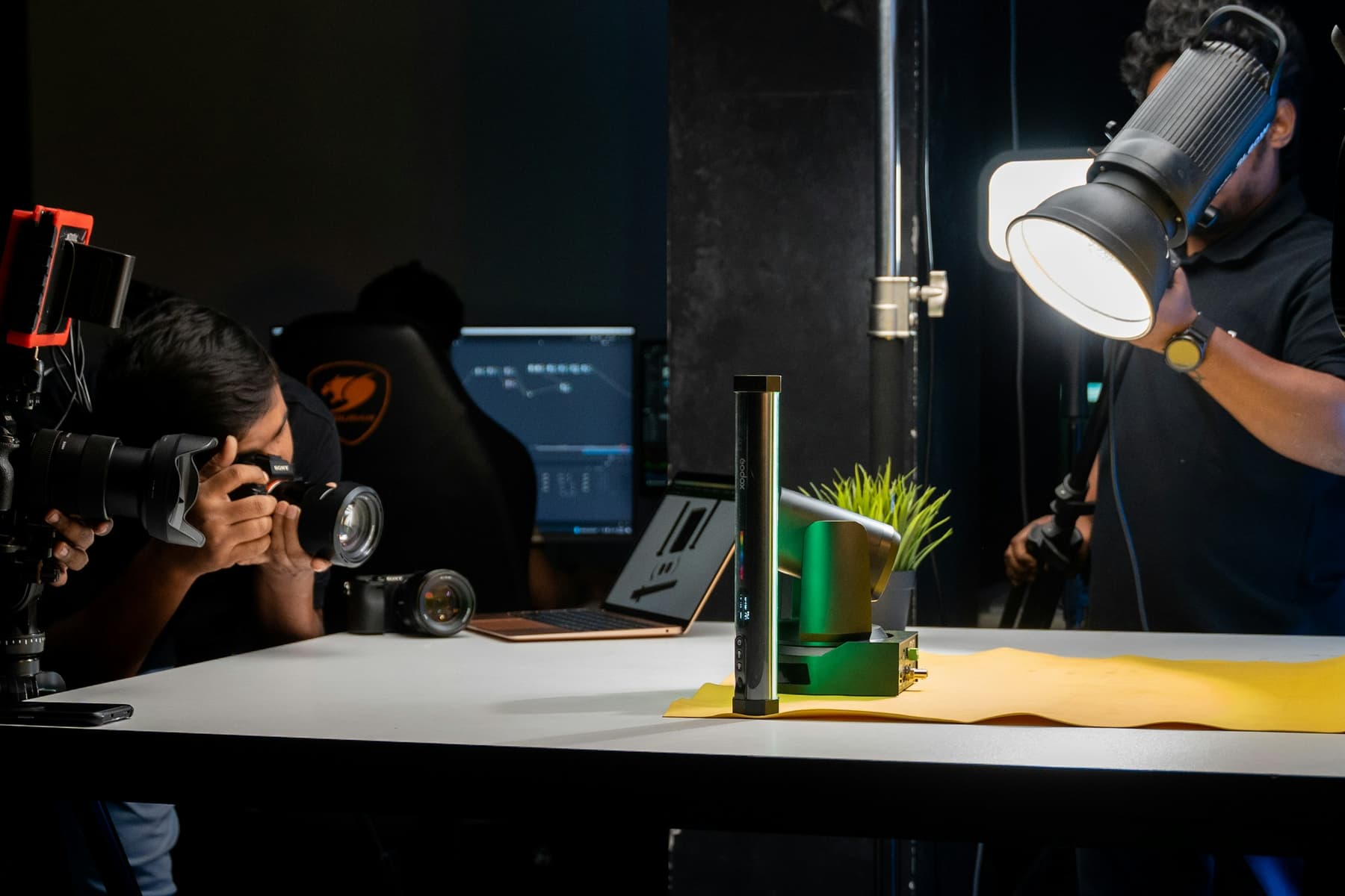 A product being photographed on the studio table